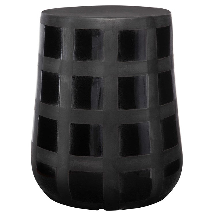 Uttermost Patchwork Matte Black Glaze Modern Garden Stool - Image 3