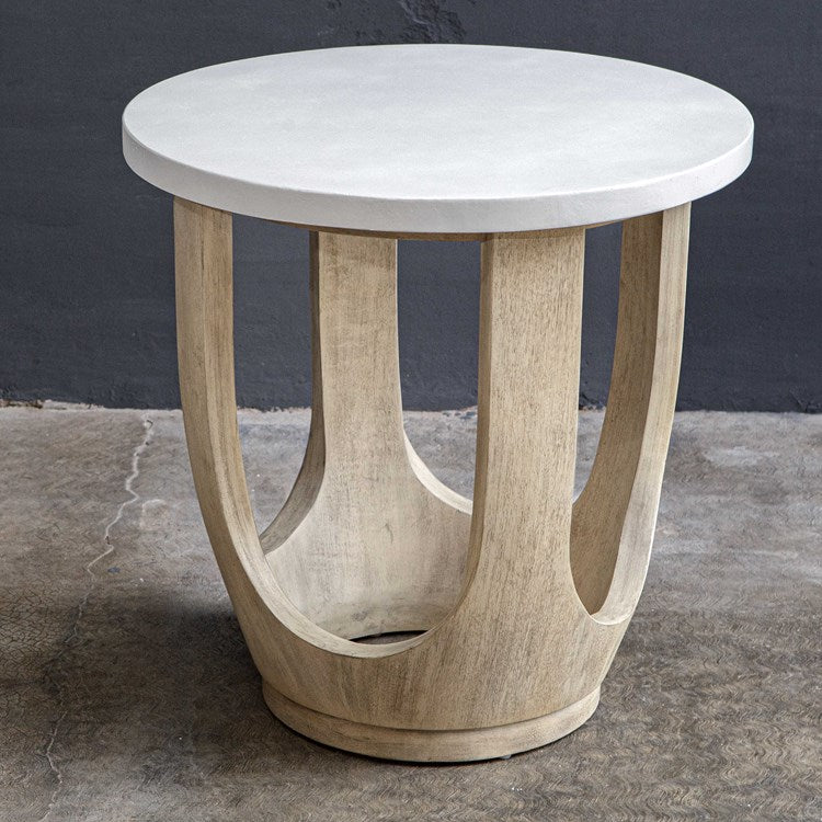 Uttermost Tatli Faux Limestone Top With Wood Accent Side Table - Image 2