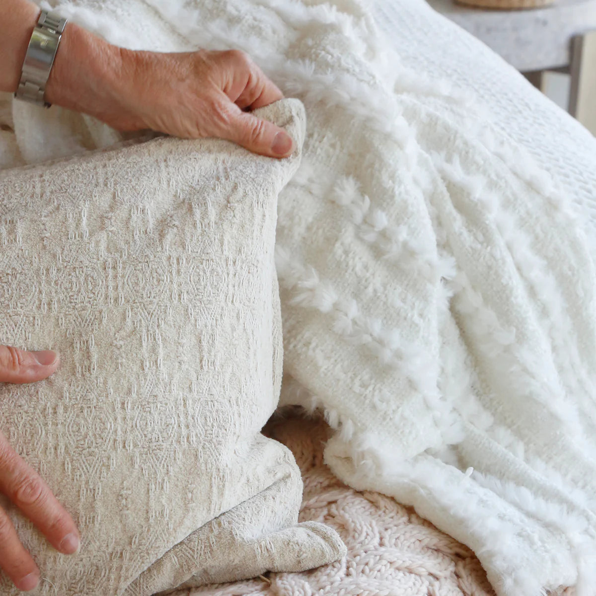 Pom Pom at Home Camille Winter White Chenille Oversized Throw Blanket with Tassels ~ 60” x 90” - Image 2