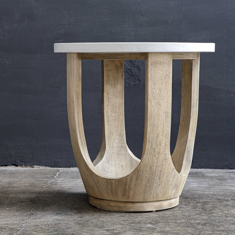 Uttermost Tatli Faux Limestone Top With Wood Accent Side Table - Image 3