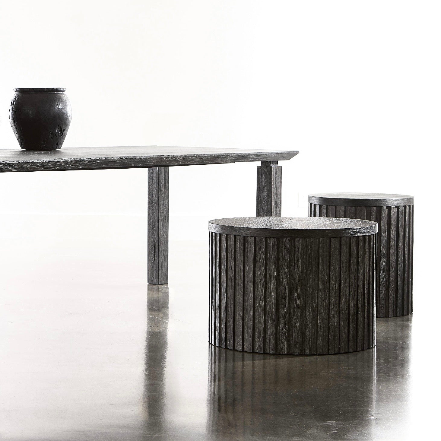 Bernhardt Loft Menton Collection Modern Drum Shaped Round Side Table ~ Sutton Finish - Image 3