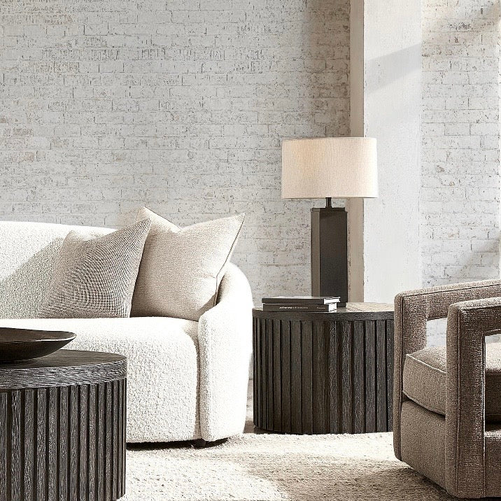 Bernhardt Loft Menton Collection Modern Drum Shaped Round Side Table ~ Sutton Finish - Image 2