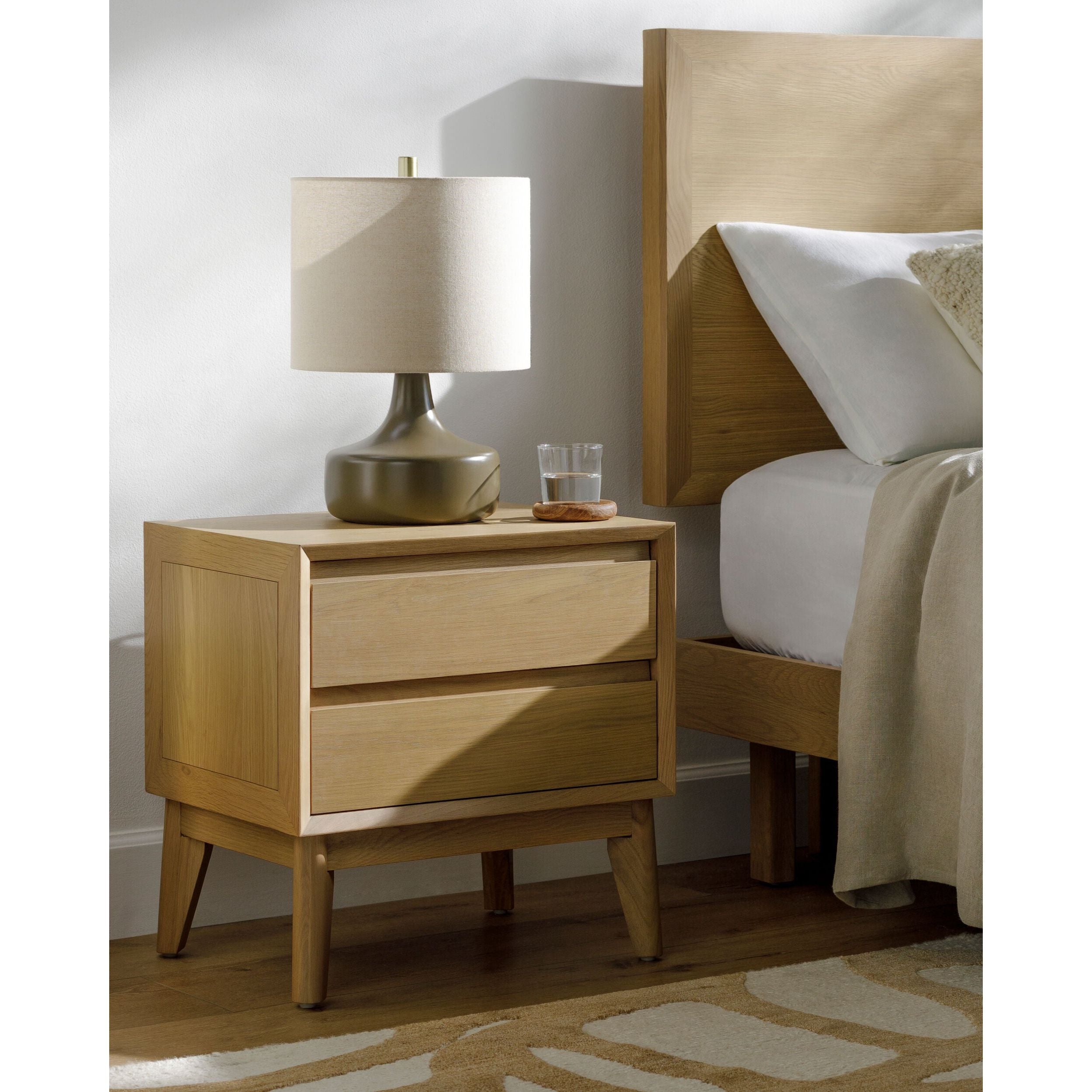 Surya Pryce Modern Light Natural Oak 2 Drawer Nightstand - Image 1