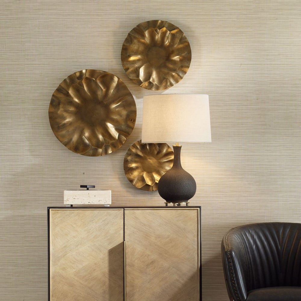 Uttermost Peonia Golden Dark Bronze Set of 3 Wall Discs  Decor ~ Indoor And Outdoor Use - Image 1