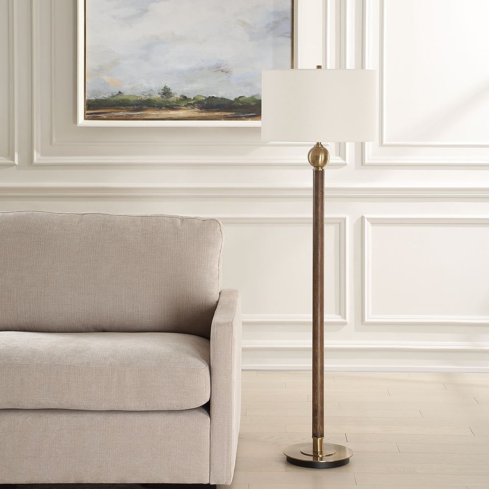 Uttermost Keros Dark Oak With Brass Details Floor Lamp - Image 1