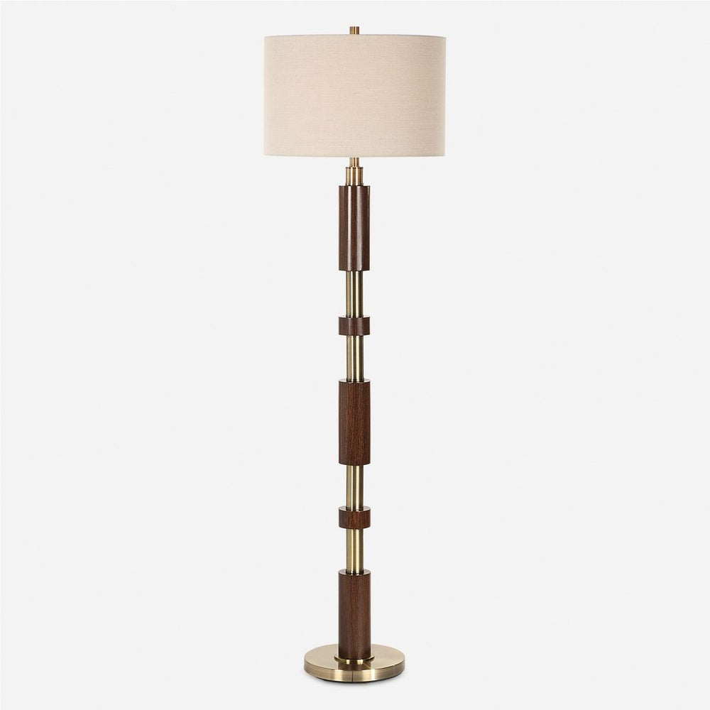 Uttermost Stacked Wooden And Brass Plate Floor Lamp - Image 3