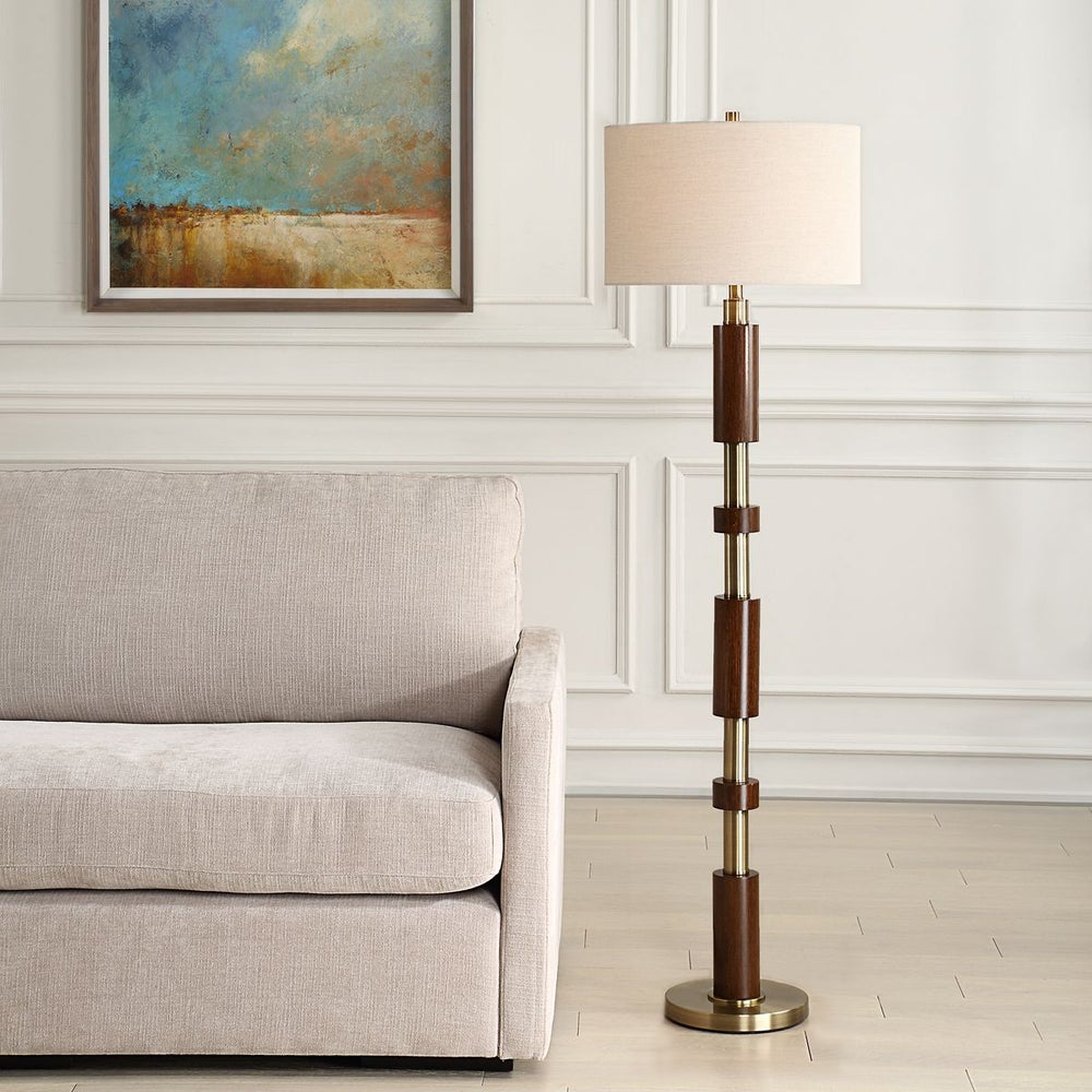 Uttermost Stacked Wooden And Brass Plate Floor Lamp - Image 2