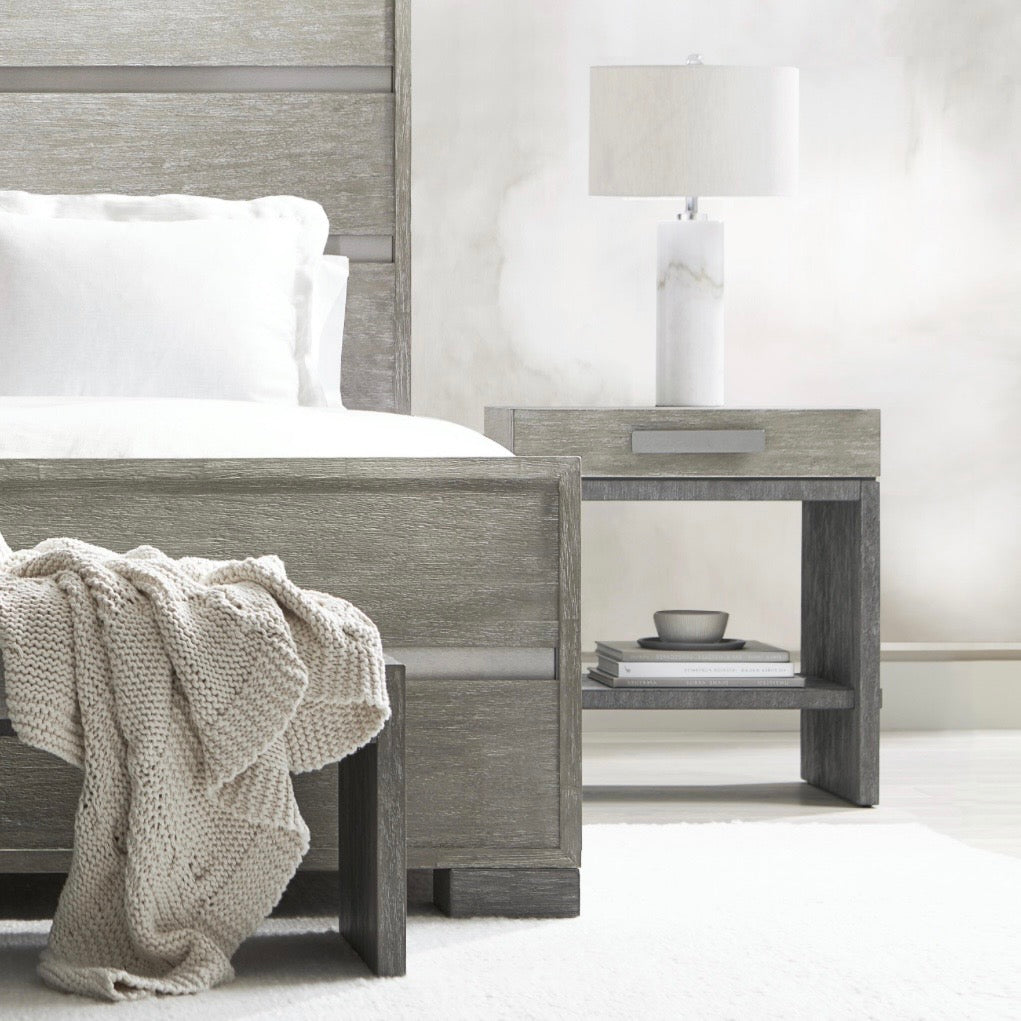 Bernhardt Foundations Collection One Drawer Nightstand ~ Two – Tone Finish In Light Shale And Dark Shale