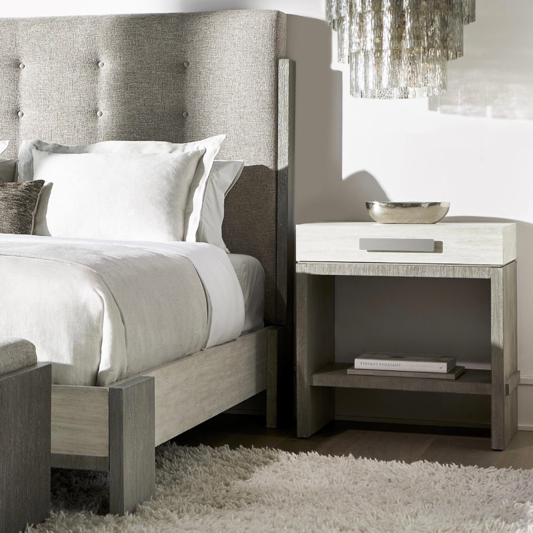Bernhardt Foundations Collection One Drawer Nightstand ~ Two- Tone Finish In Linen Shale And Light Shale