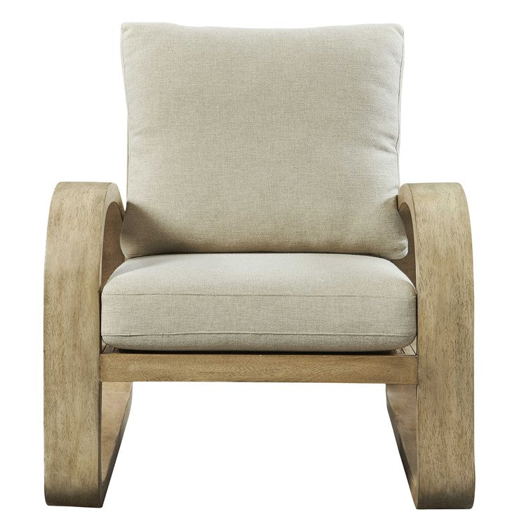 Uttermost Barbora Neutral Fabric Mango Wood with Rattan Back Mid Century Modern Accent Lounge Chair - Image 3