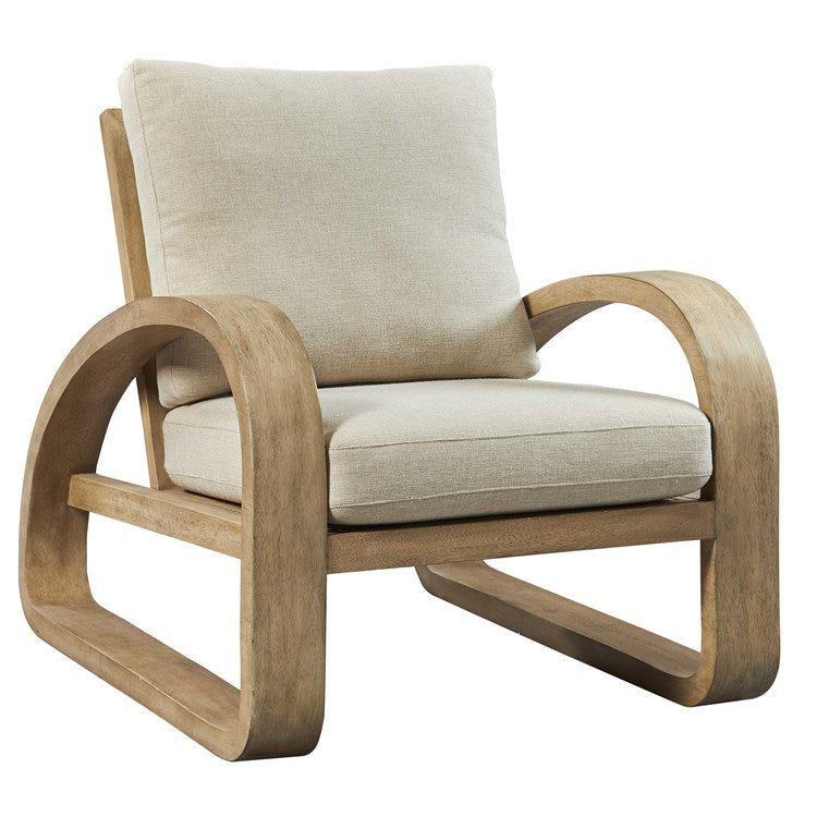 Uttermost Barbora Neutral Fabric Mango Wood with Rattan Back Mid Century Modern Accent Lounge Chair - Image 2