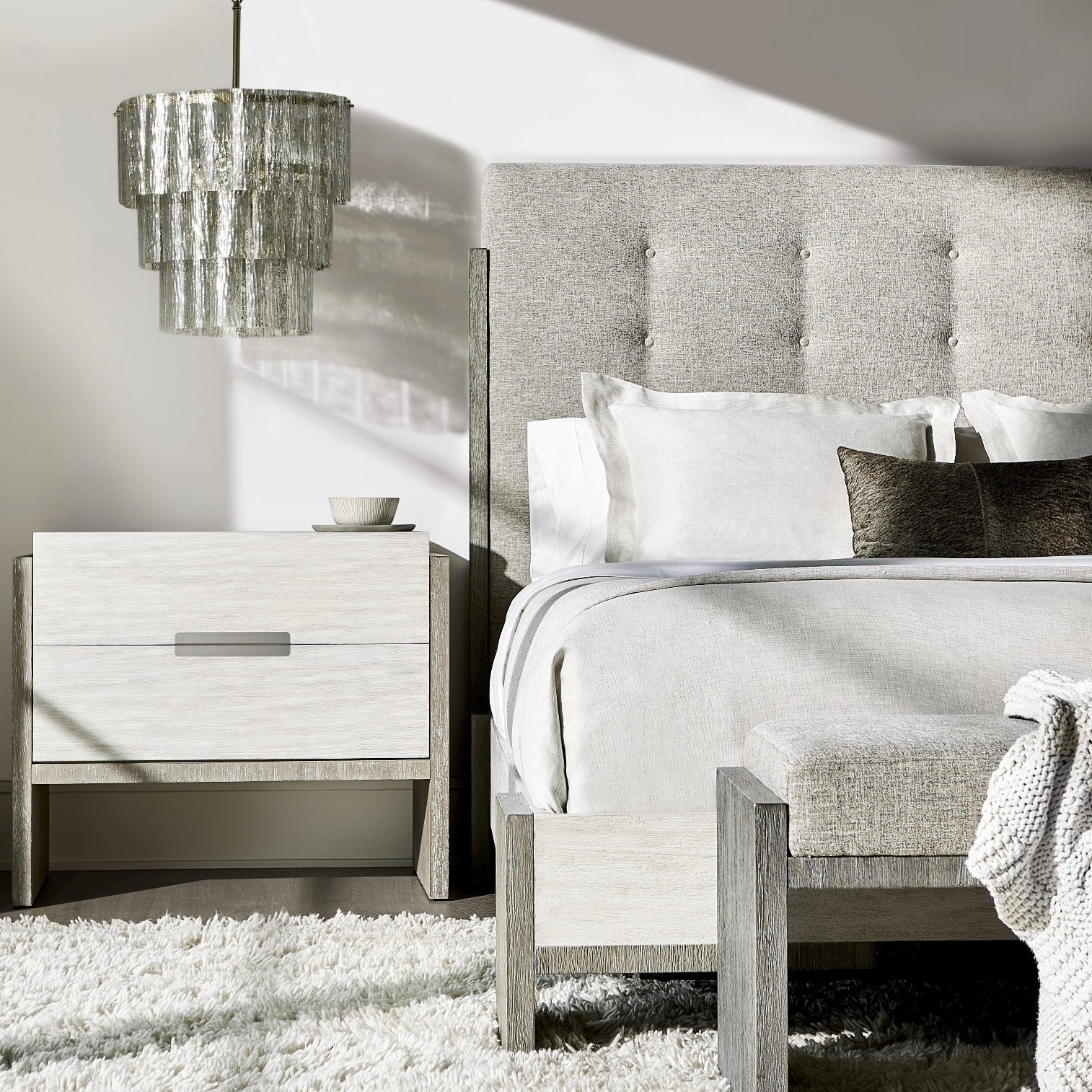 Bernhardt Foundations Collection Two Drawer Nightstand ~ Two - Tone Finish In Linen Shale And Light Shale - Image 2