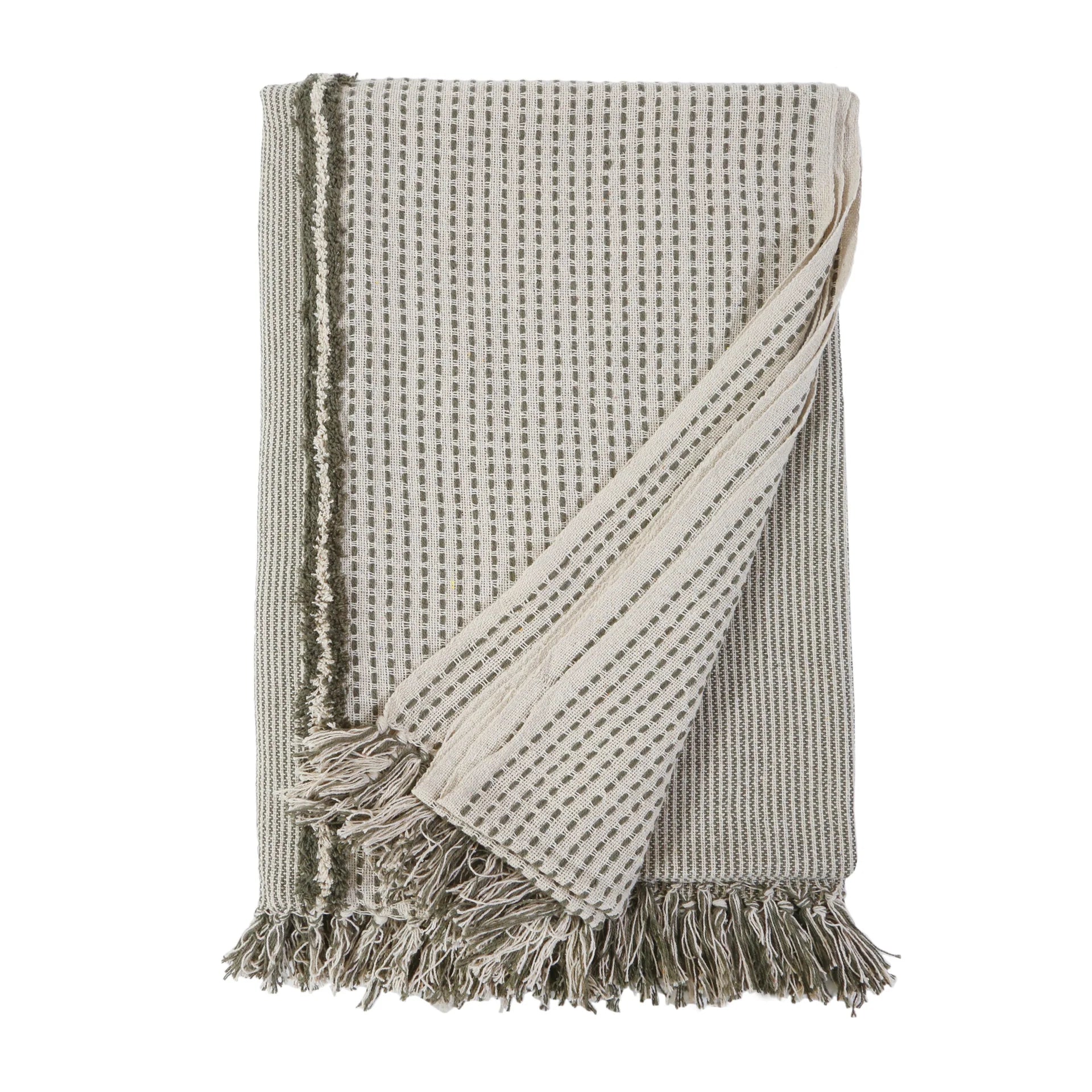 Pom Pom at Home Jagger Ivory and Moss Oversized Throw Blanket ~ 60” x 90” - Image 1