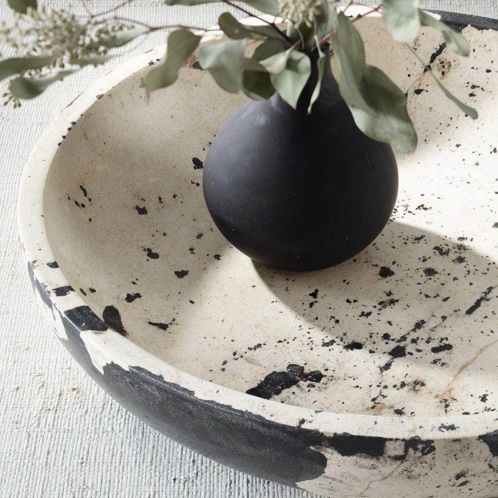 Uttermost Nouveau Handcrafted White Limestone With Black Accents Bowl - Image 2
