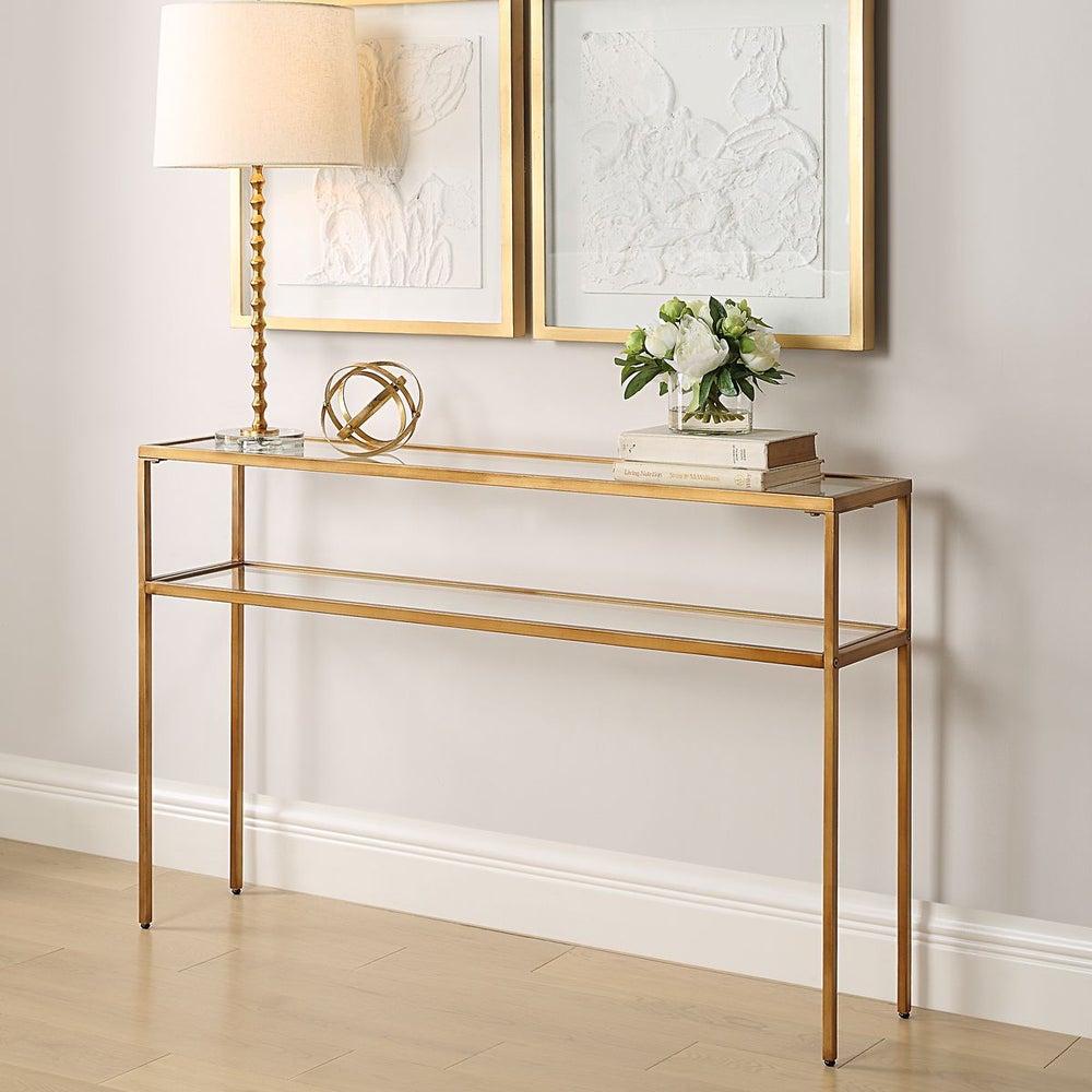 Casa Bella Living Warm Gold With Tempered Glass Console Table - Image 2