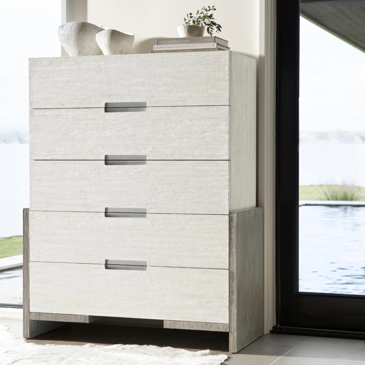 Bernhardt Foundations Collection Tall Drawer Chest ~ Two – Tone Finish In Linen Shale And Light Shale