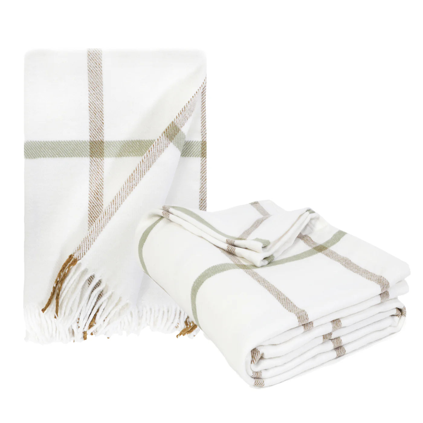 Pom Pom at Home Copenhagen White and Olive Plaid Throw Blanket ~ Available in 2 Sizes - Image 1