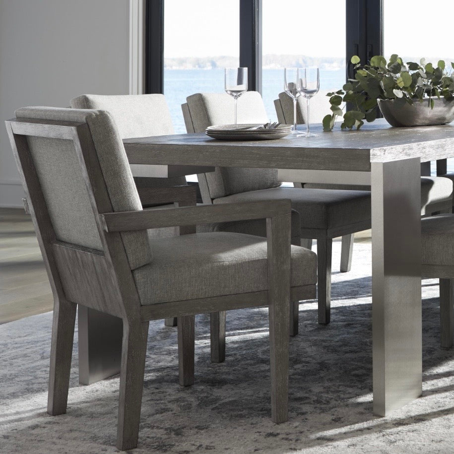 Bernhardt Foundations Collection Upholstered Dining Armchair ~ Light Shale Finish - Image 2