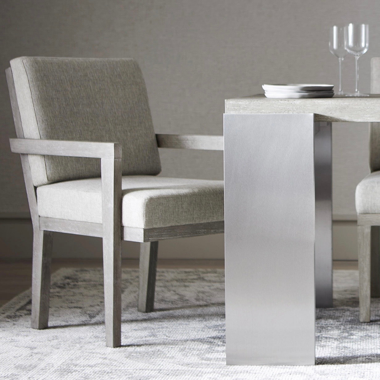 Bernhardt Foundations Collection Upholstered Dining Armchair ~ Light Shale Finish - Image 1
