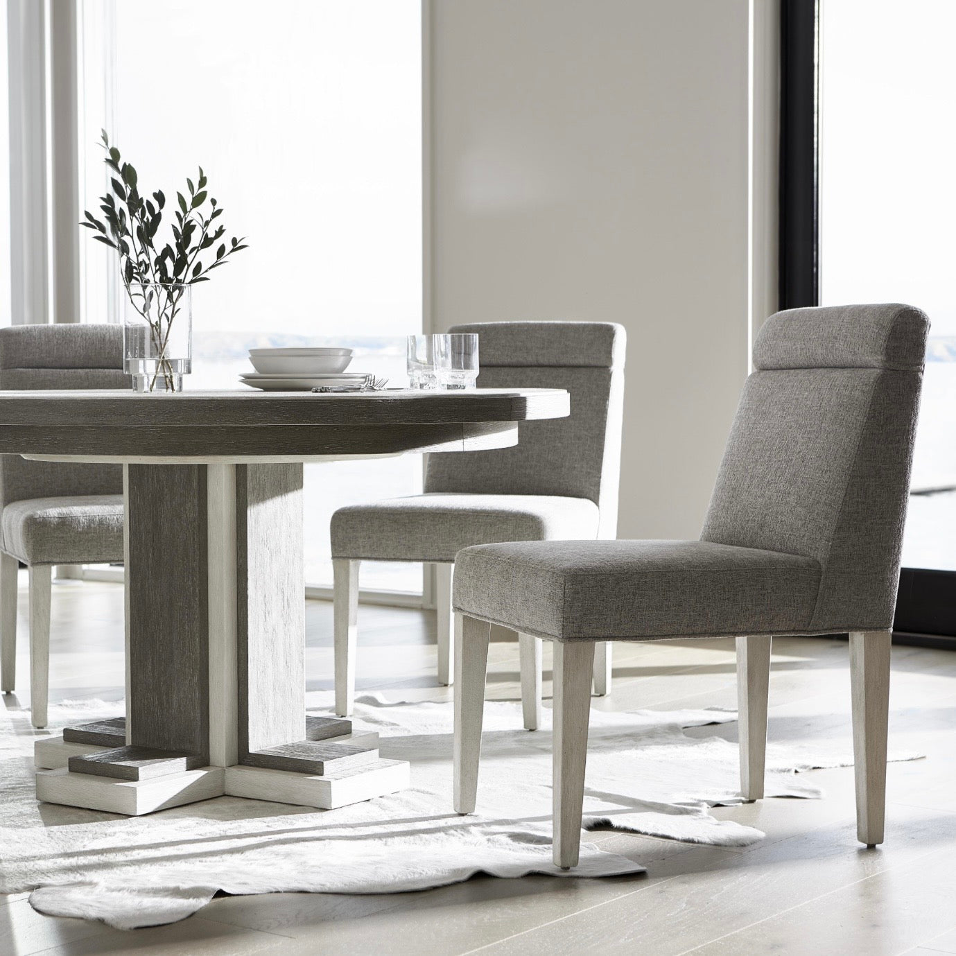Bernhardt Foundations Collection Upholstered Dining Side Chair ~ Light Shale Finish - Image 1