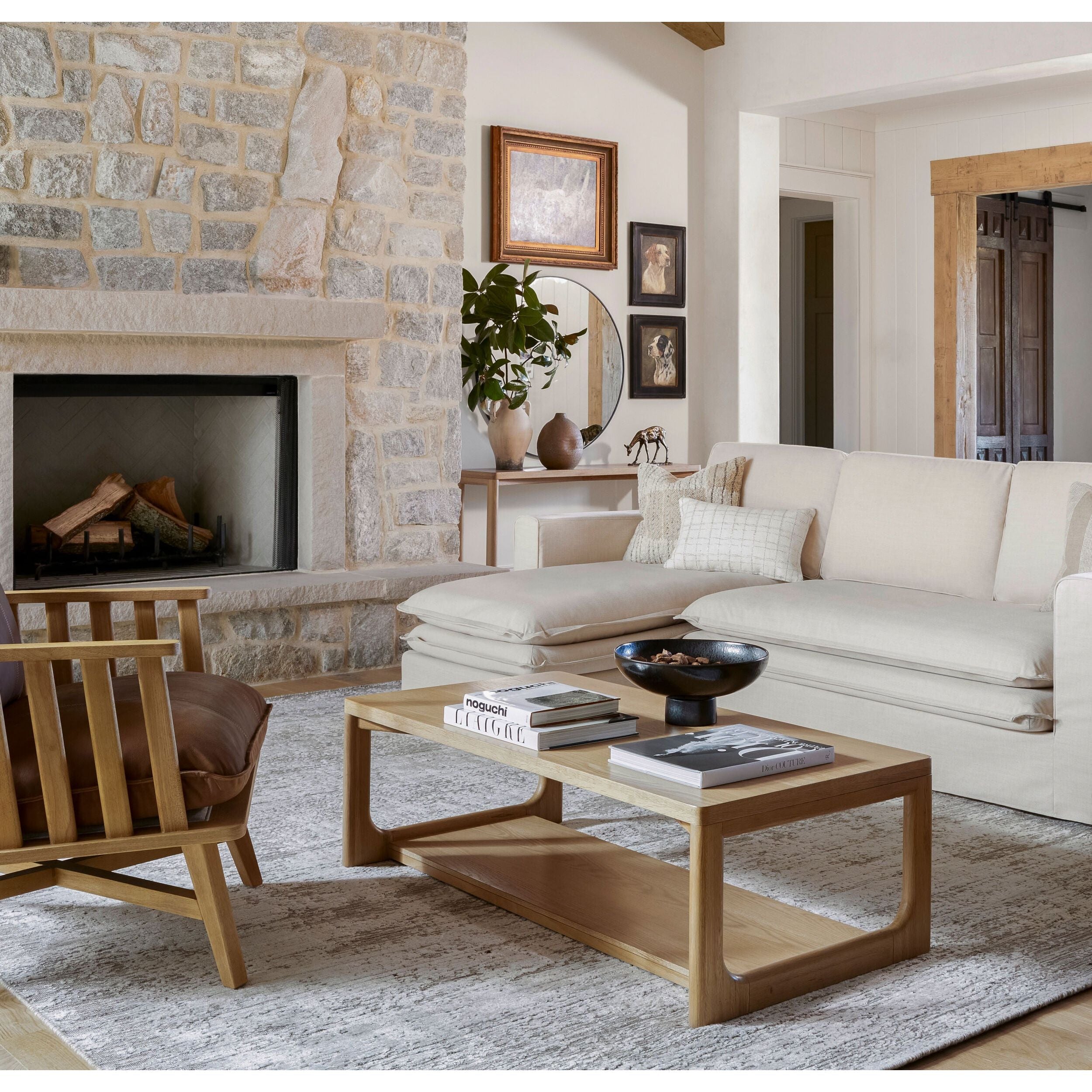 Surya Davis Modern Light Beige Slipcovered Sectional Sofa with Chaise - Image 2