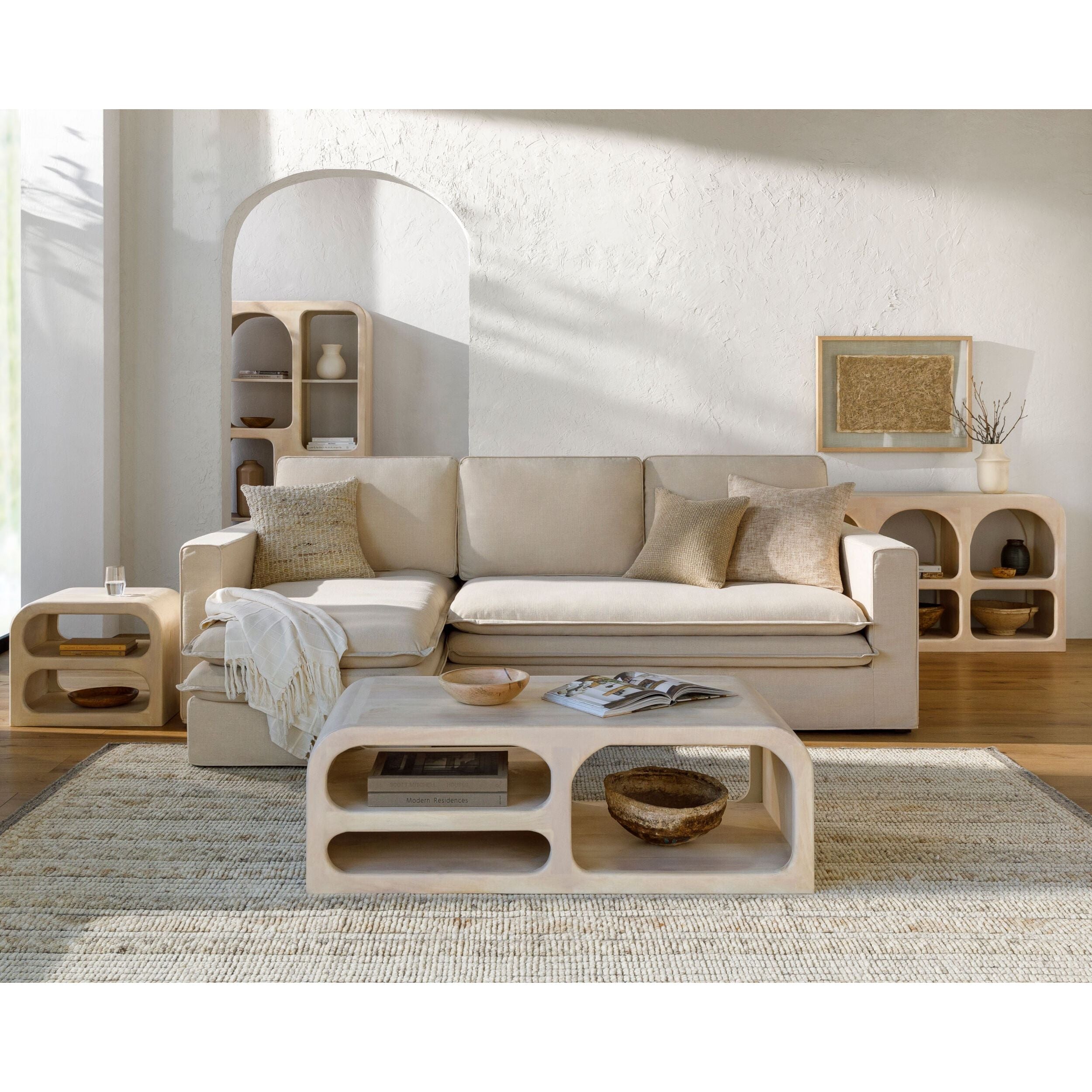 Surya Davis Modern Light Beige Slipcovered Sectional Sofa with Chaise - Image 3