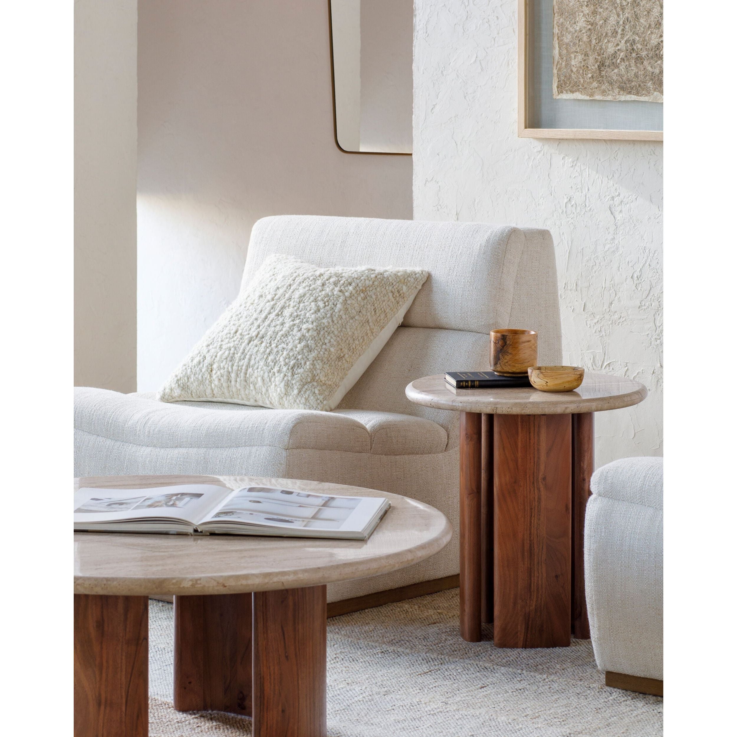 Surya Abacus Modern Travertine and Acacia Wood Coffee Table - Image 1