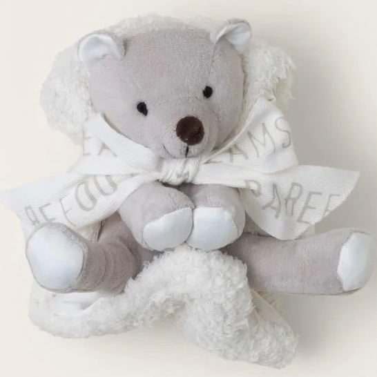 Barefoot Dreams CozyChic Bear Buddie Cream Baby Lovey Blanket