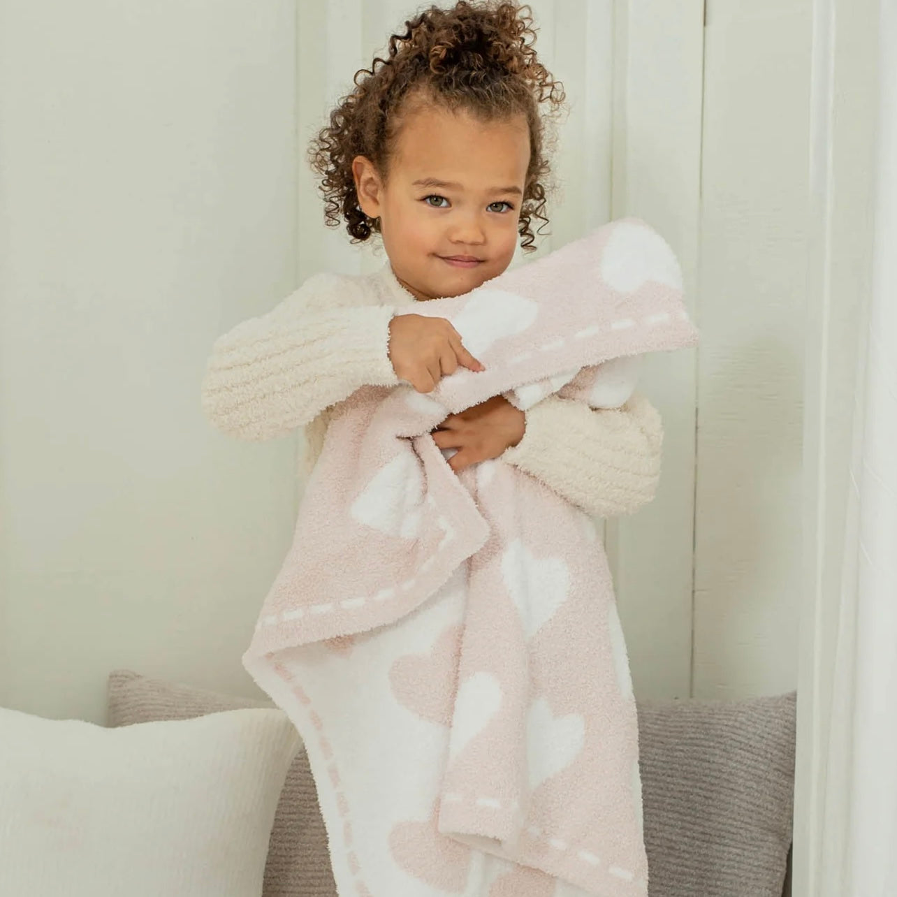 Barefoot Dreams CozyChic Dream Receiving Baby Blanket ~ Pink Hearts - Image 2