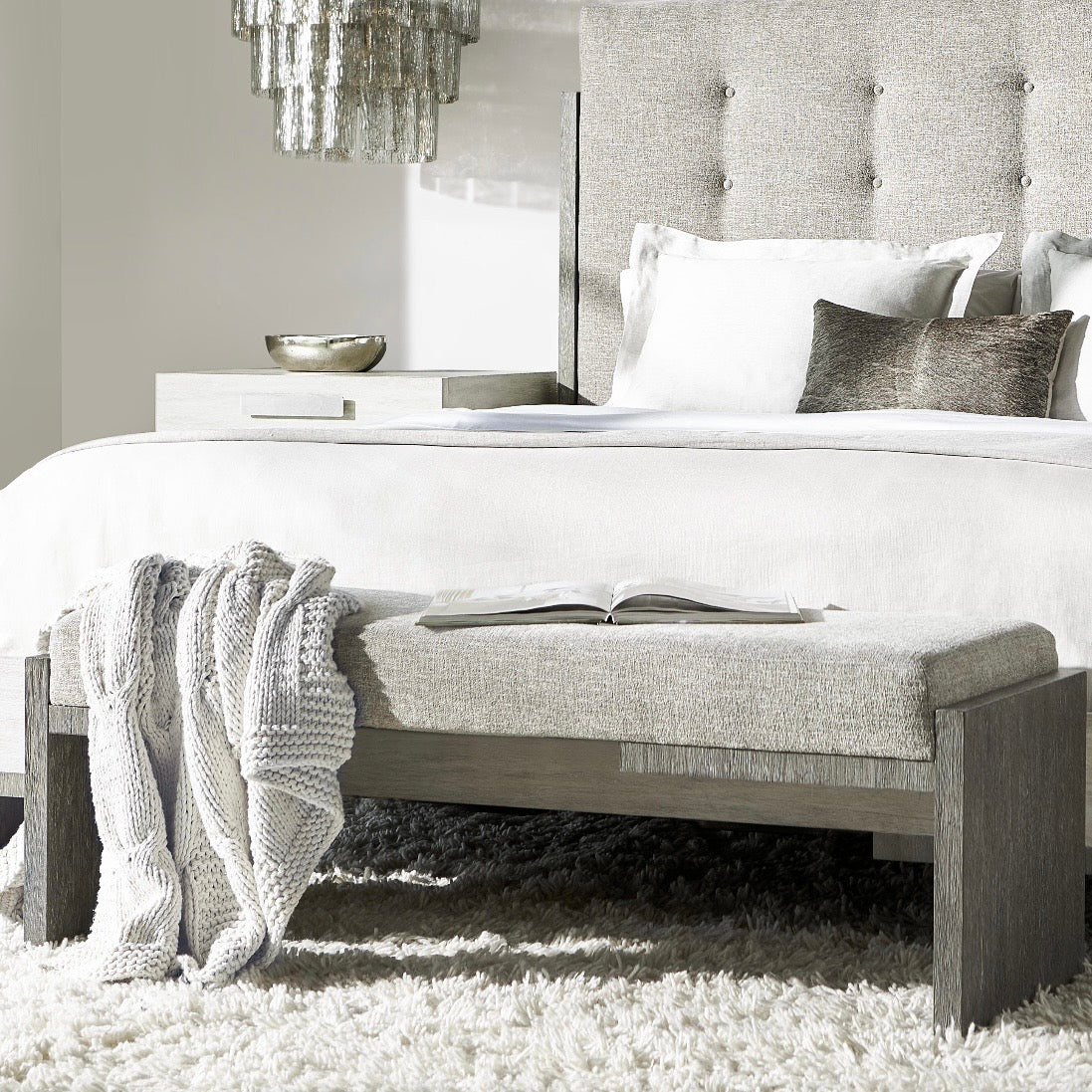 Bernhardt Foundations Collection Upholstered Bench ~ Dark Shale Finish