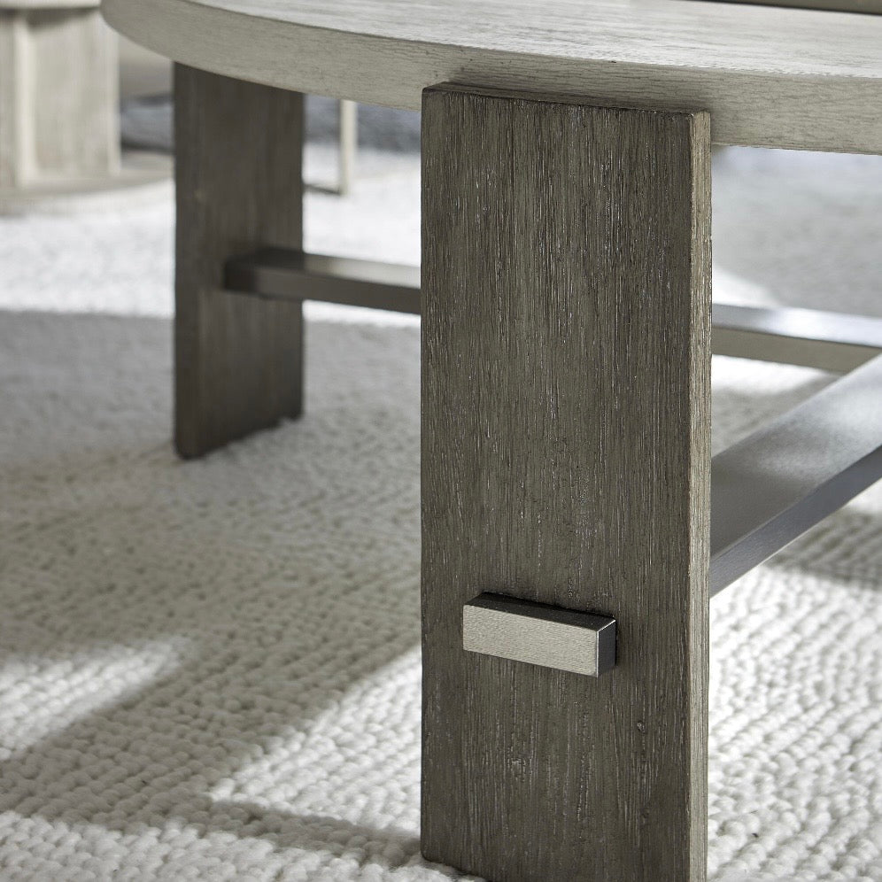 Bernhardt Foundations Collection Round Cocktail Table ~ Linen And Light Shale Finish - Image 3