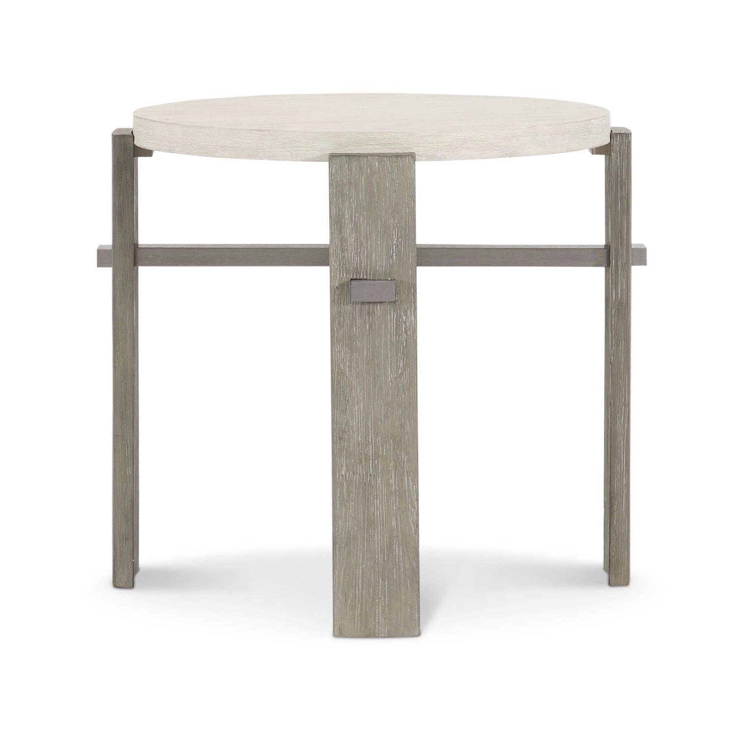 Bernhardt Foundations Collection Round Side Table ~ Linen And Light Shale Finish - Image 2