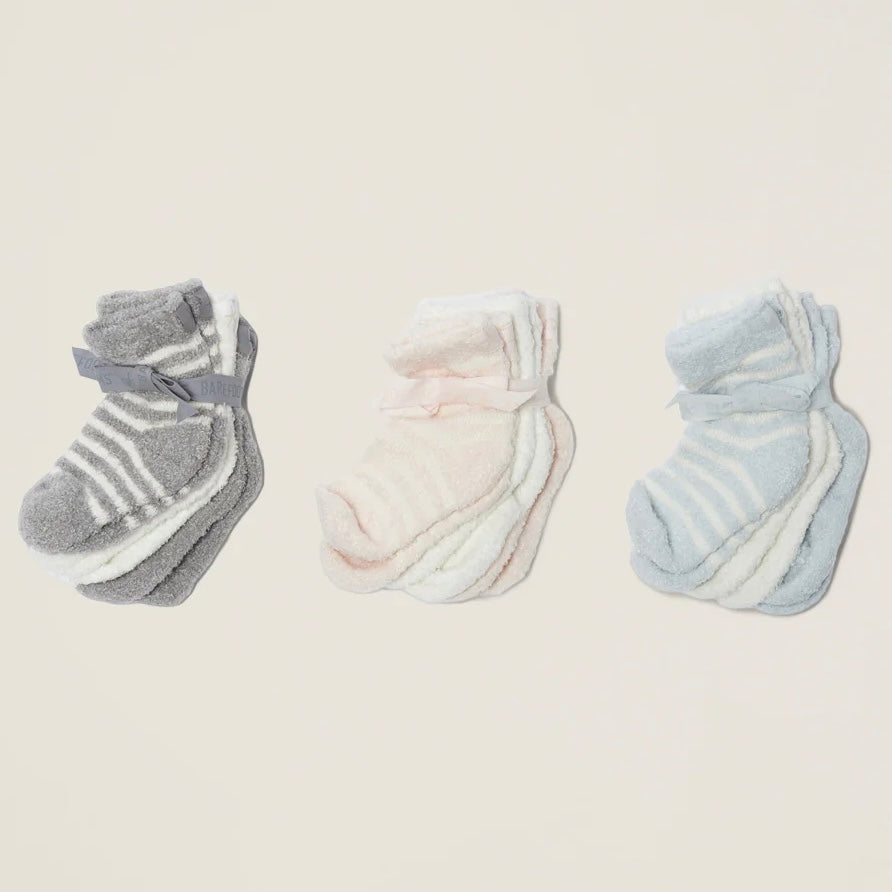 Barefoot Dreams CozyChic Lite Infant Set of 3 Sock Set ~ Blue and Pearl - Image 3