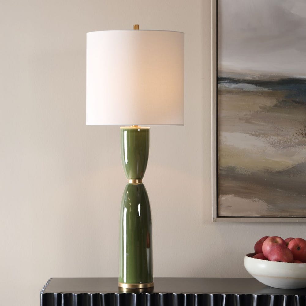 Uttermost Nacua Hourglass Shaped Deep Green Table Lamp - Image 1