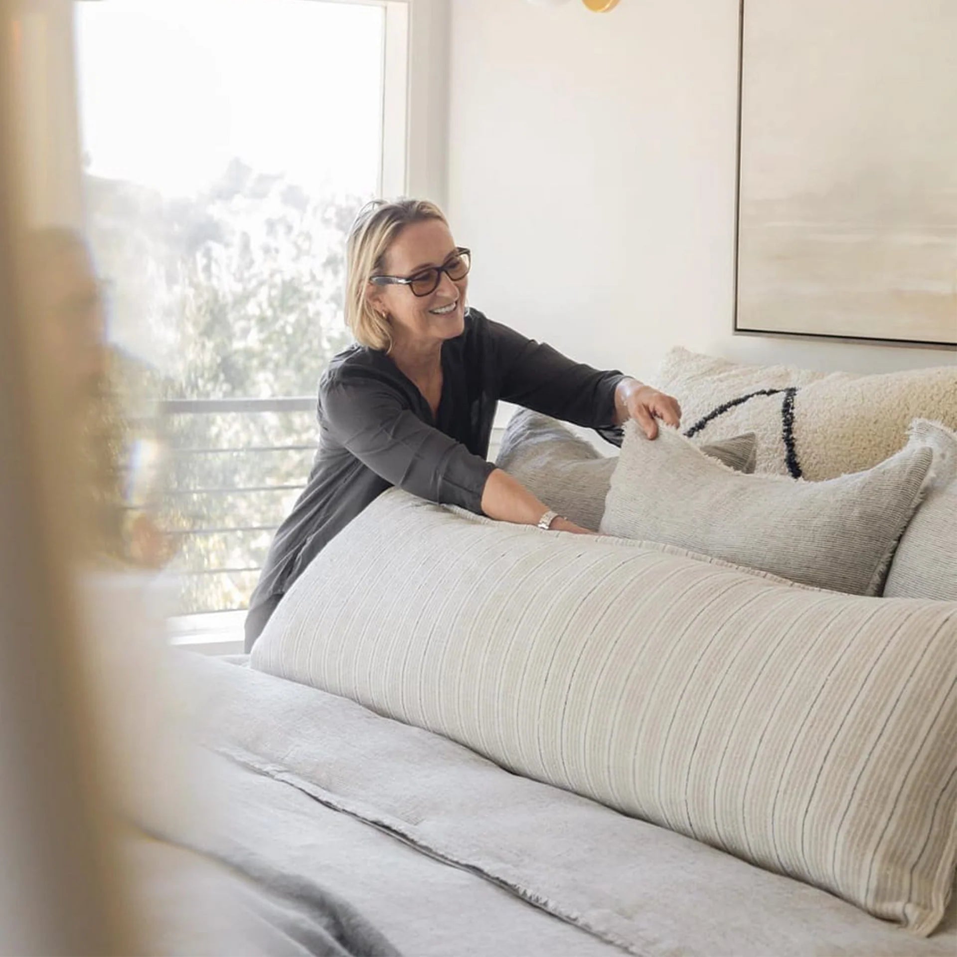 Pom Pom at Home Newport Striped Linen Body Pillow with Insert ~ 18 x 60 - Image 3