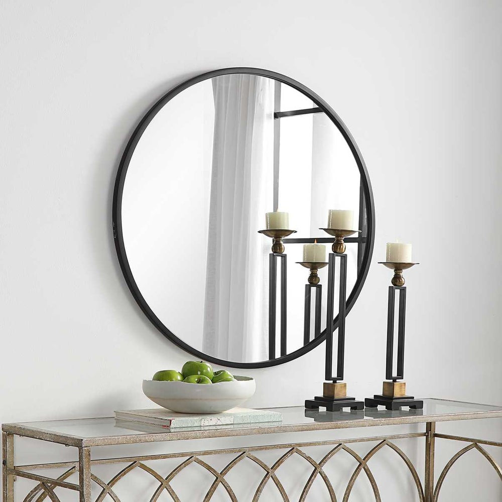Casa Bella Living Modern Matte Black Round Mirror - Image 2