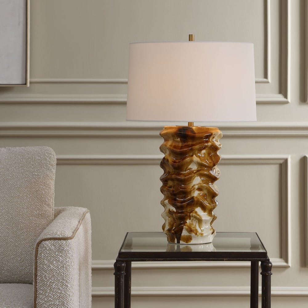 Uttermost Bassa Rippled Cream And Caramel Glazed Table Lamp - Image 1