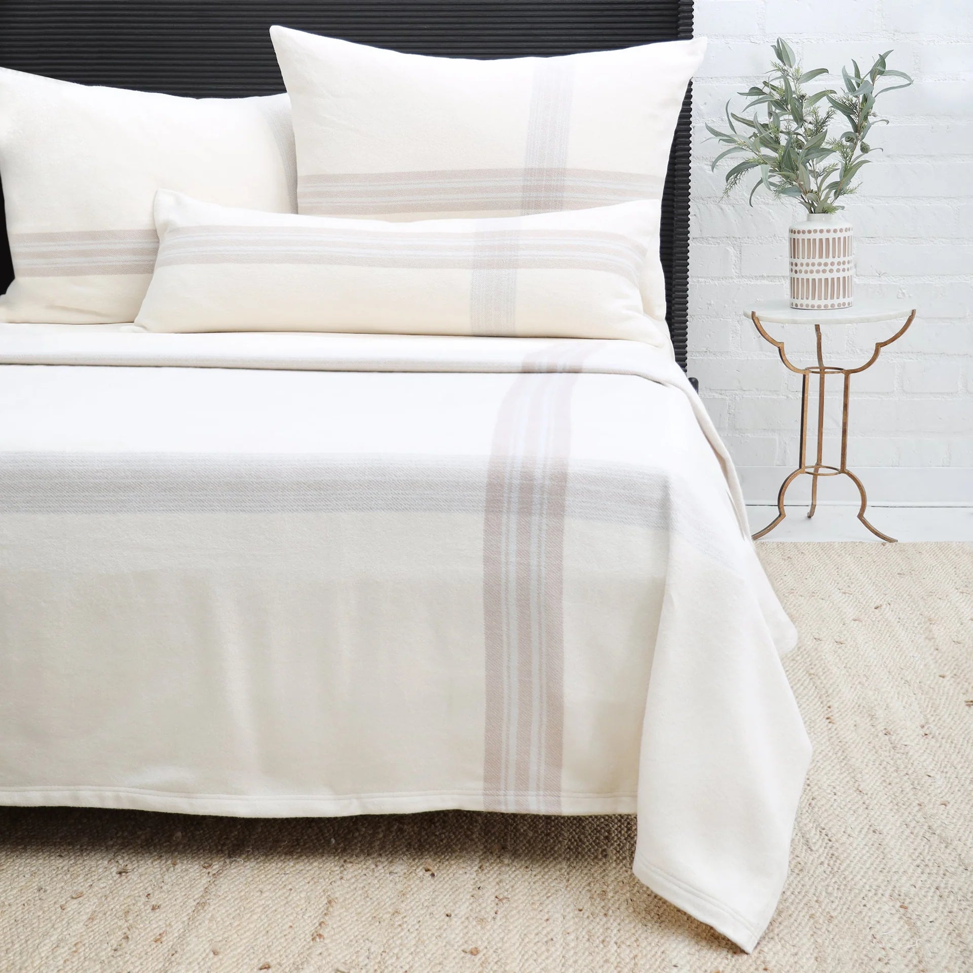 Pom Pom at Home Geneva Ivory and Taupe Plaid Pillow with Insert  ~ 14 x 40 - Image 2