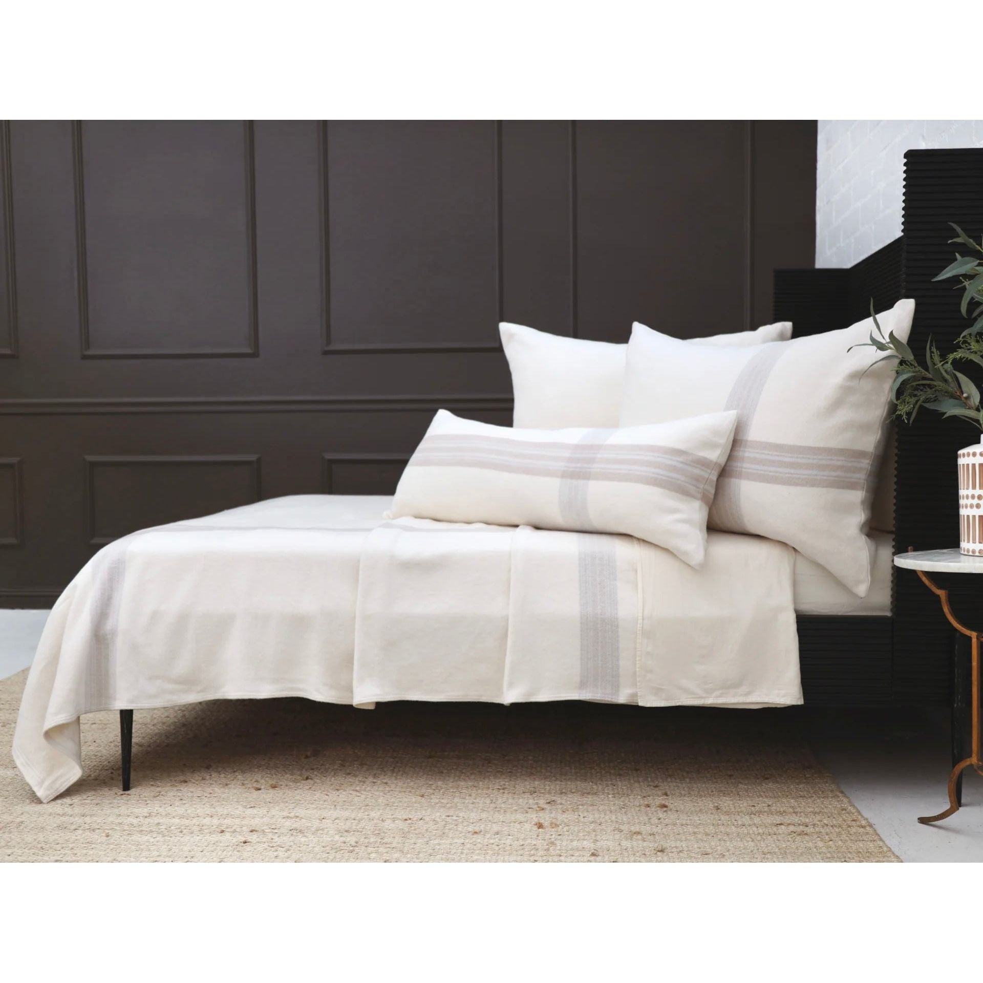 Pom Pom at Home Geneva Ivory and Taupe Plaid Pillow with Insert  ~ 14 x 40 - Image 3