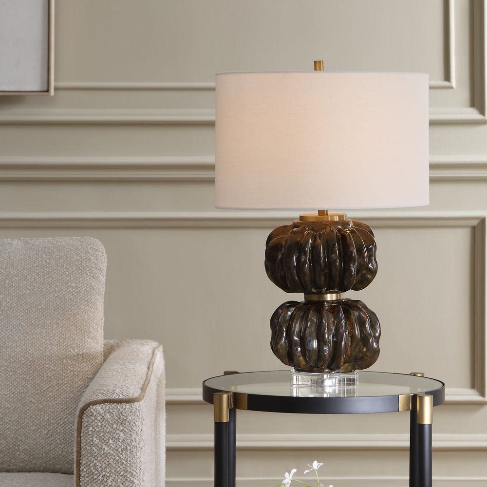 Uttermost Jaudon Stacked Deep Ridges Finished In Rich Dark Brown  Table Lamp - Image 1