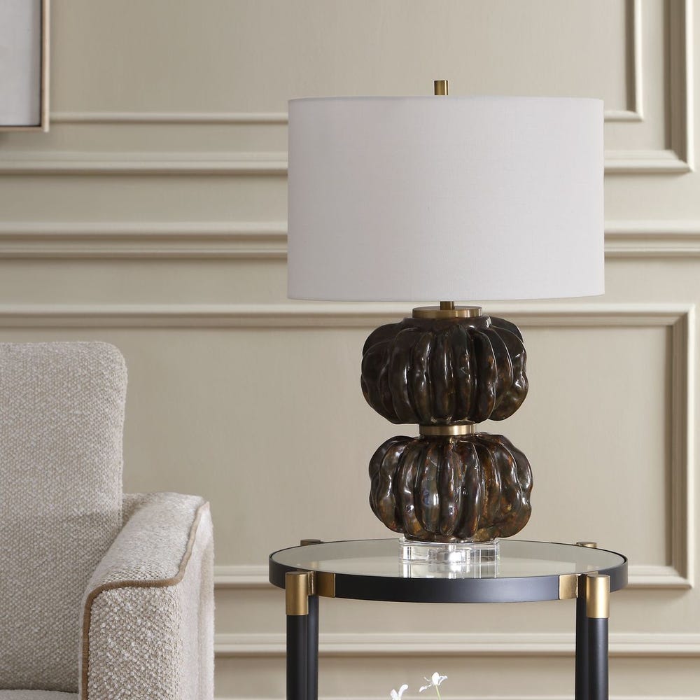 Uttermost Jaudon Stacked Deep Ridges Finished In Rich Dark Brown  Table Lamp - Image 2