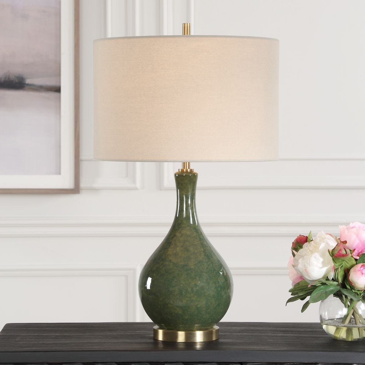 Casa Bella Living Distressed Emerald Green Glazed Ceramic Accent Lamp ~ SWEETHEART SALE ~ LIMITED QUANTITY - Image 1