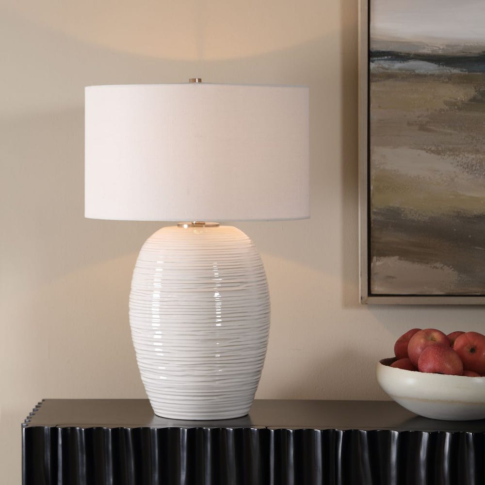 Uttermost Alkman Ribbed White Glazed Table Lamp - Image 1