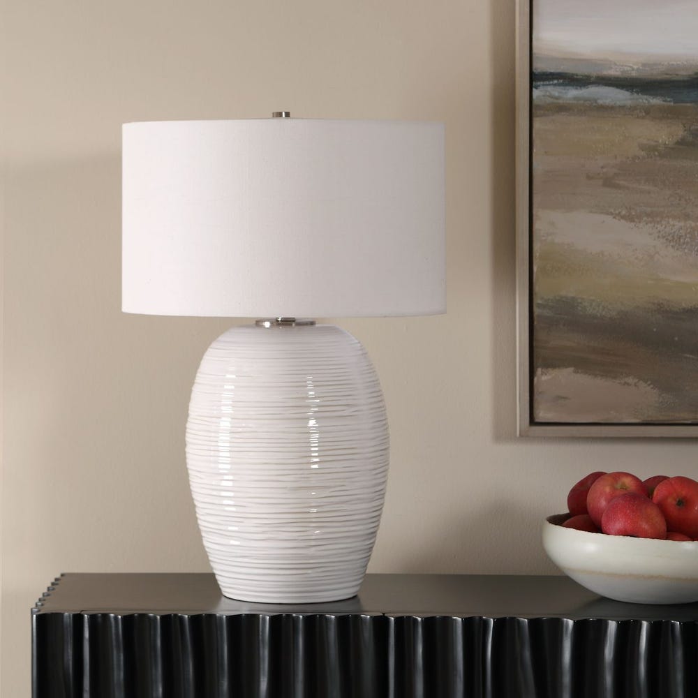 Uttermost Alkman Ribbed White Glazed Table Lamp - Image 2