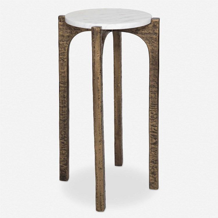 Uttermost Vivi Natural Marble Top With Antique Brass Base Drink Table