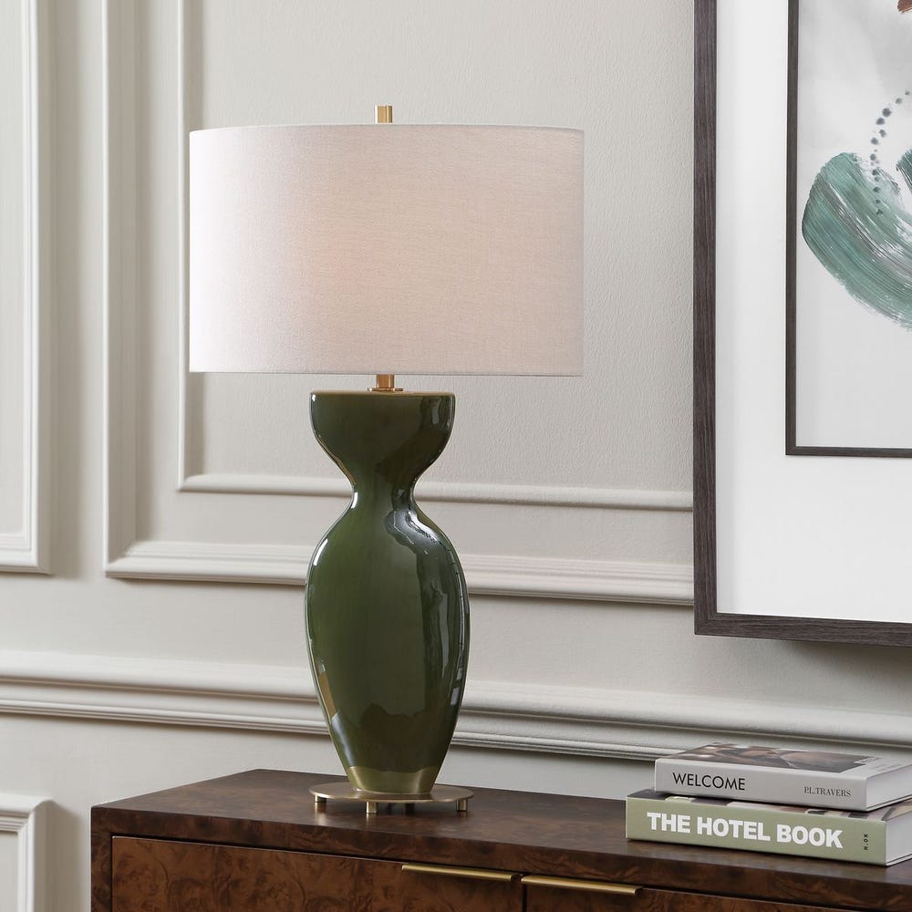 Uttermost Curhan Draped Rich Green Glaze Table Lamp