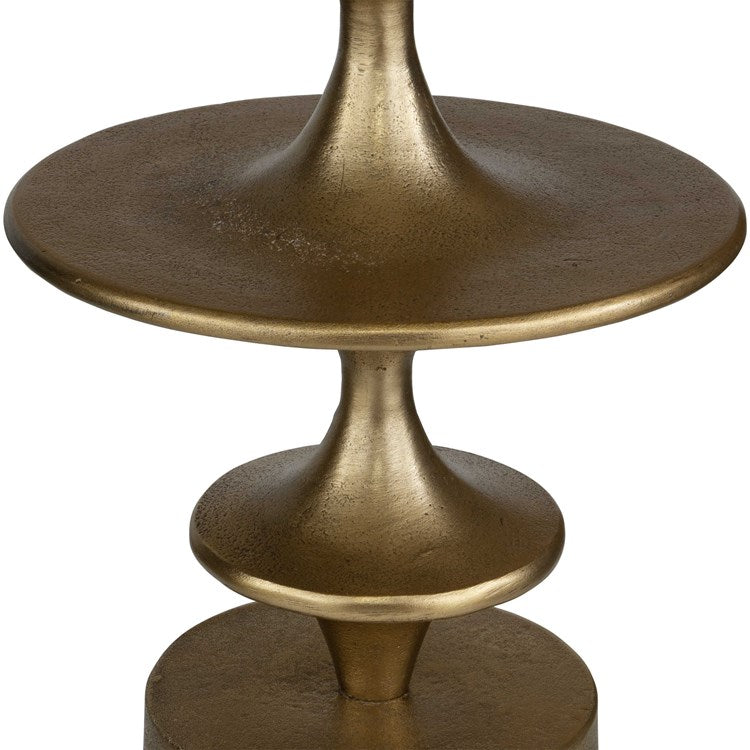 Uttermost Flight Round Antiqued Brass Modern Curved Base Accent Table - Image 3