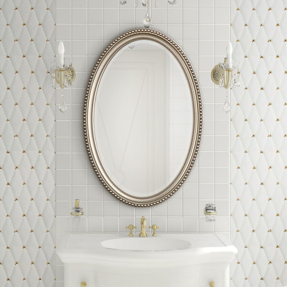 Casa Bella Living Oval Beaded Silver Finish Mirror - Image 1