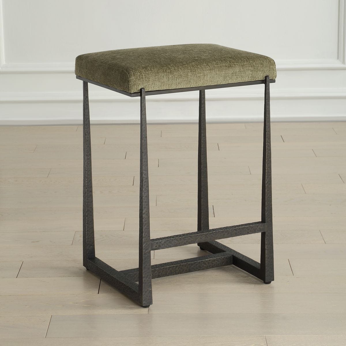 Uttermost Midas Antiqued Bronze Iron Counter Stool With Moss Cushioned Seat - Image 1