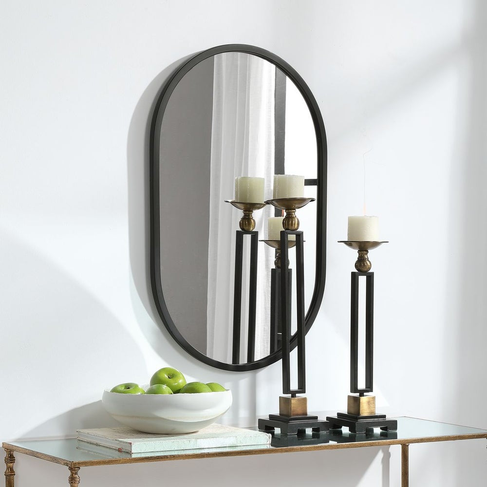 Casa Bella Living Matte Black Framed Oval Shaped Mirror - Image 3
